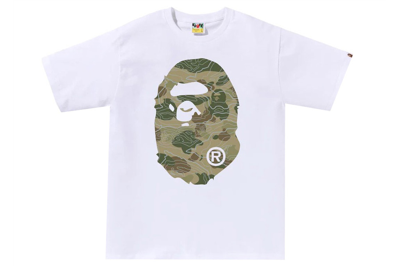 Pre-owned Bape Layered Line Camo Big Ape Head Tee White/beige