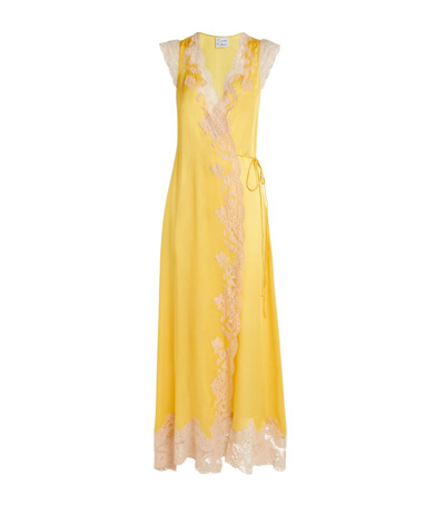 Carine Gilson Silk-lace Short Robe In Yellow