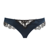 Kiki De Montparnasse Low-rise Lace-inset Stretch Silk Thong In French Navy