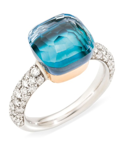 Pomellato Mixed Gold, Diamond, Topaz And Agate Nudo Classic Ring In Blue