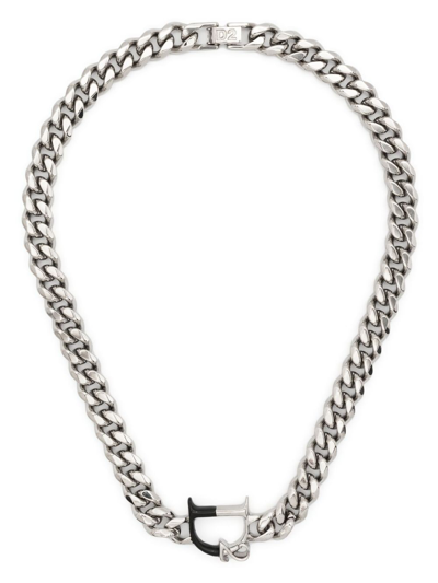 Dsquared2 Statement Logo-pendant Chain Necklace In Silver,black