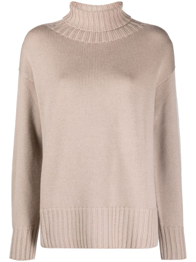 Drumohr Fine-knit Roll-neck Jumper In Beige