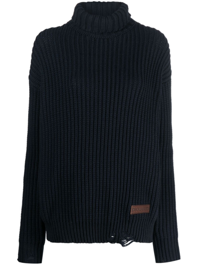 Dsquared2 Distressed-finish Roll-neck Jumper In Blue