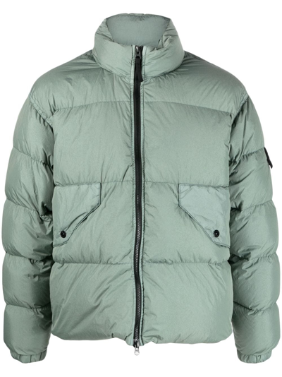 Stone Island Crinkle Reps Compass-badge Puffer Jacket In Sage