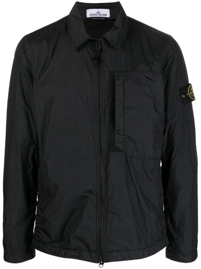 Stone Island Crinkle Reps Compass-badge Lightweight Jacket In Nero