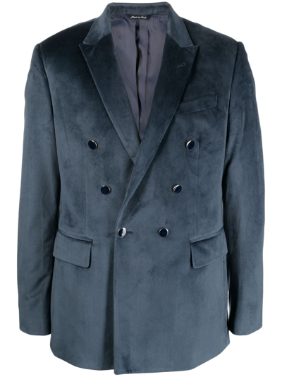 Reveres 1949 Double-breasted Velour Blazer In Blue