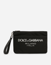 Dolce & Gabbana Black Pouch With Contrasting Rubberized Logo In Nylon In Black