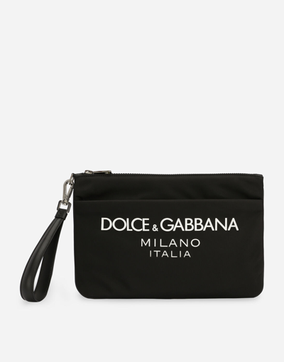 Dolce & Gabbana Nylon Pouch With Rubberized Logo In Black