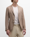 Hugo Boss Slim-fit Jacket In Patterned Linen And Virgin Wool In Beige