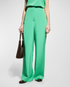 Lafayette 148 Dalton Stretch Silk Wide Leg Pants In Garden Green