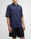 Dries Van Noten Carltone Camp-collar Embellished Voile Shirt In Navy