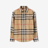 Burberry Embroidered Check Pattern Cotton Shirt In Archive Beige