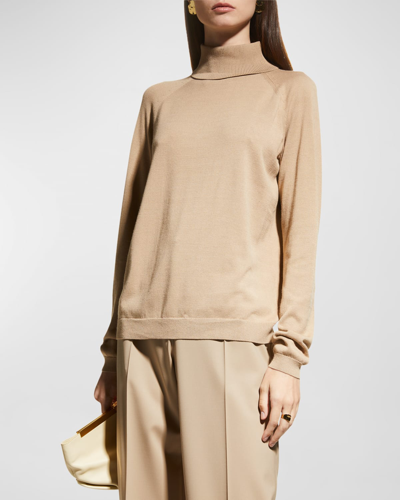 Lafayette 148 Raglan-sleeve Crewneck Cashmere Sweater In Brown