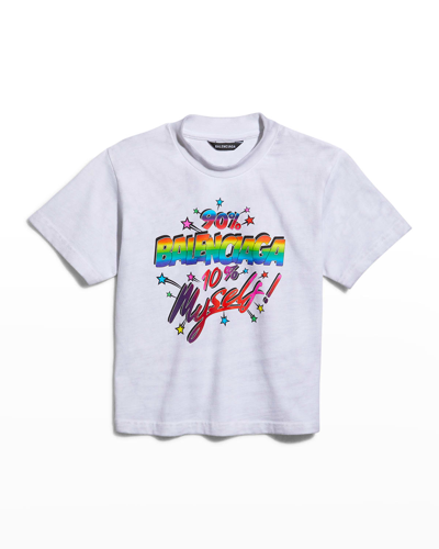 Balenciaga Kid's Logo Typographic T-shirt In 9012 Dirty White
