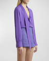 Valentino Neck-tie Silk Georgette Blouse In Violet