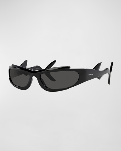 Burberry Be4399 Irregular Plastic Wrap Sunglasses In Black