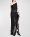 TOM FORD INTERTWINING ROSE CHANTILLY LACE ONE-SHOULDER GOWN
