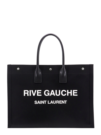 Saint Laurent Rive Gauche Raffia Bag In Black