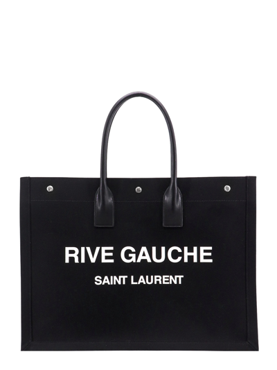 Saint Laurent Rive Gauche Canvas Tote Bag In Black