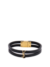 Saint Laurent Cassandre Double-row Leather Bracelet In Black