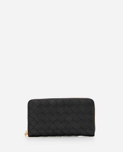 Bottega Veneta Leather Zip-around Wallet In Black