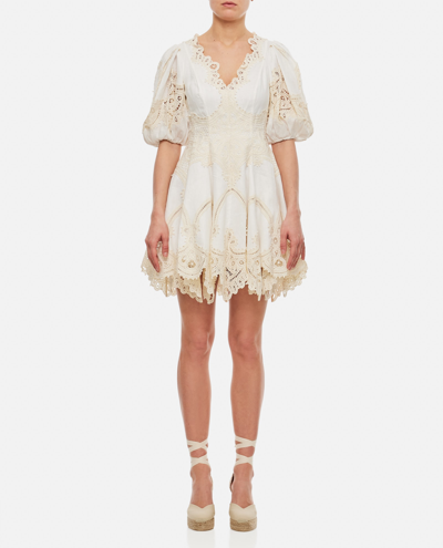 Zimmermann Tiggy Embroidered Linen Mini Dress In White
