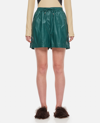 Loewe Leather Elasticated Mini Shorts In Green