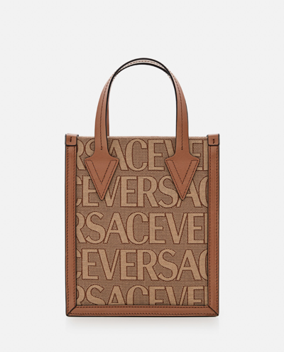 Versace Small Tote In Beige