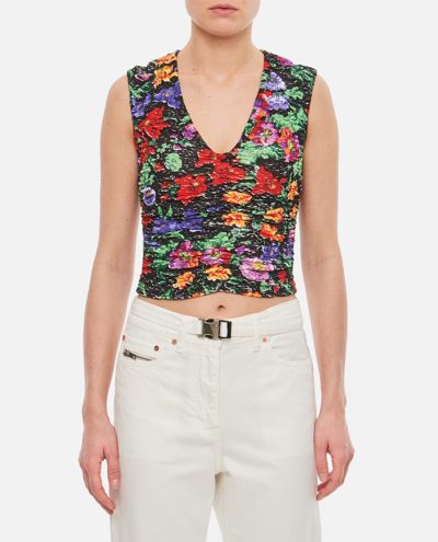 Collina Strada Floral-print Ruched Vest Top In Schwarz