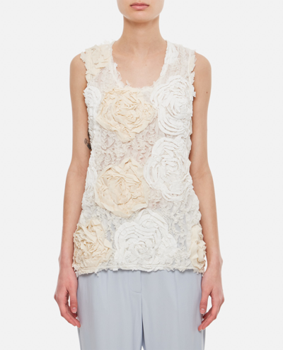 Comme Des Garçons Floral-embroidered Cotton Tank Top In White