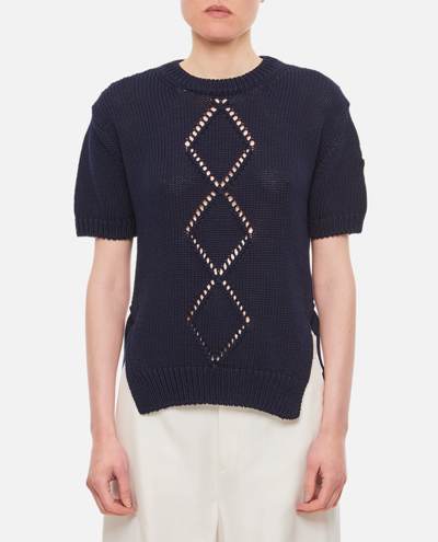 Moncler Stocking-stitch Cotton Knit Top In Blue