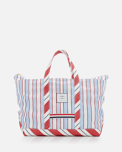 THOM BROWNE MEDIUM TOOL TOTE IN WASHED STRIPED CANVA