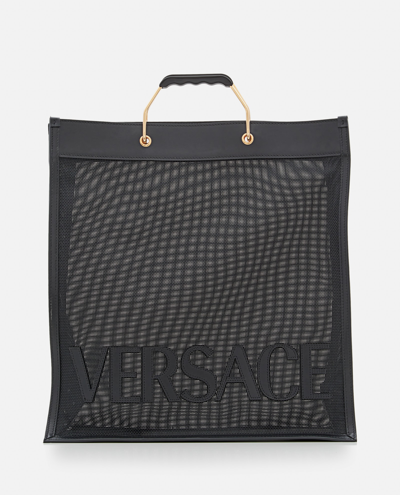 Versace Shopper Logo-embellished Tote Bag In Black