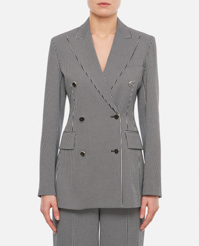 Max Mara Cotton Linen Double Breasted Jacket In Grey