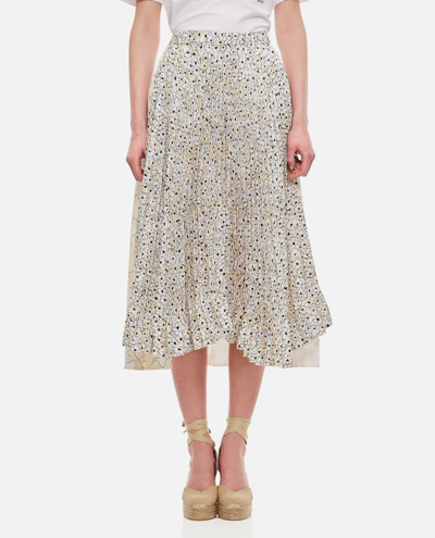 Plan C Pleated Floral-print Midi Skirt In White