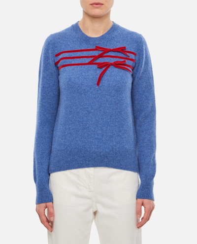 Molly Goddard Bow-detail Wool-cashmere Jumper In Sky Blue