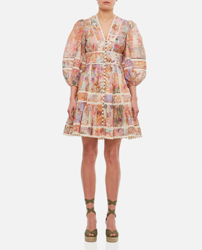 Zimmermann Cira Lantern Printed Cotton Mini Dress In Patch Multi Floral