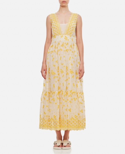 Péro San Gallo Embroidered Maxi Dress In Yellow