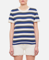 Barrie Striped Short-sleeve Knitted Top In White