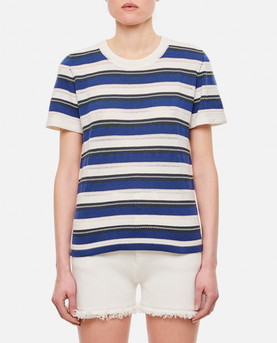 Barrie Striped Short-sleeve Knitted Top In Neutrals