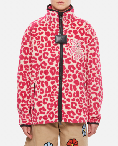 Moncler Genius X Jw Anderson Cheetah-print Cardigan With Logo Detail In Rose
