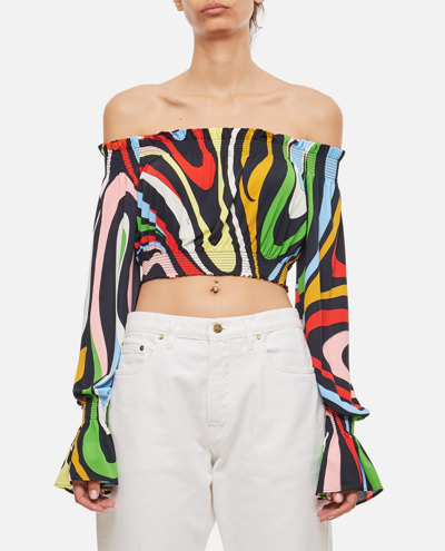 Emilio Pucci Cropped Long Sleeve Jersey Shirt In Multicolor