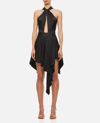 Stella Mccartney Cutout Asymmetric Seersucker Halterneck Mini Dress In Black