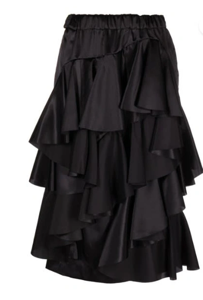 Comme Des Garçons Ruffled-detail Tiered Midi Skirt In Black