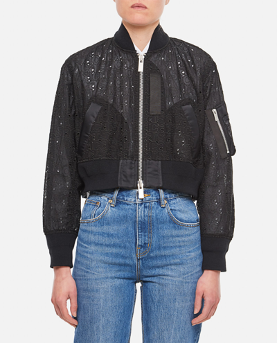 Sacai All-over Logo Cropped Zip Jacket In Black