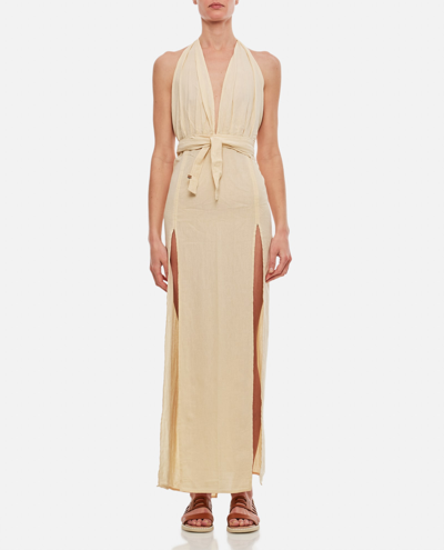 Caravana Tacoh Cotton Long Dress With Slits In Neutrals