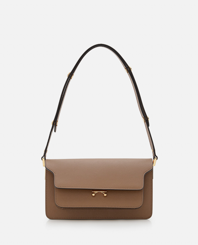 Marni Trunk Saffiano Leather Shoulder Bag In Brown