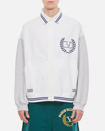 Valentino Vlogo Bomber Jacket In Optic White,grey