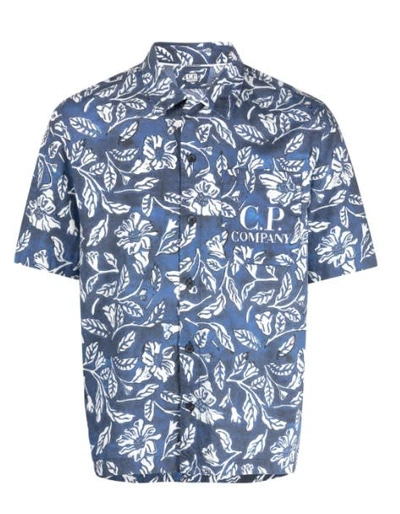 C.p. Company Floral-print Cotton Shirt In Blue