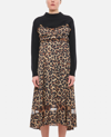 Sacai Wool And Leopard-print Crepe De Chine Midi Dress In Beige